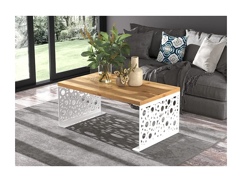 Tavolino Dina/Legno e Metallo/Bianco&Marrone