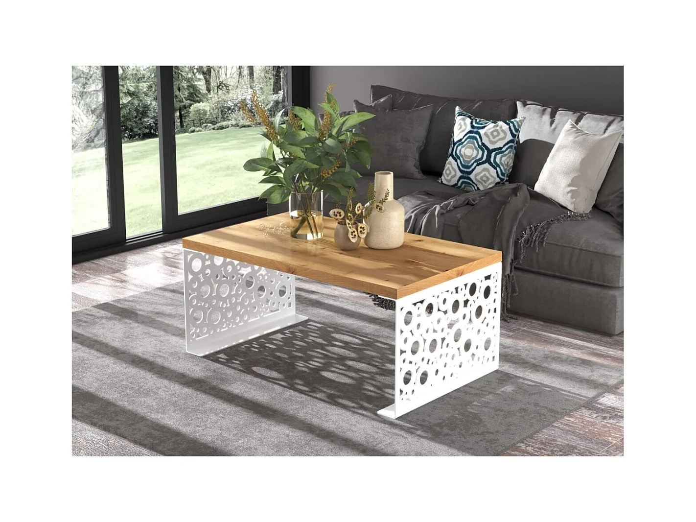 Table basse Dina/Bois&Métal/Blanc&Marron