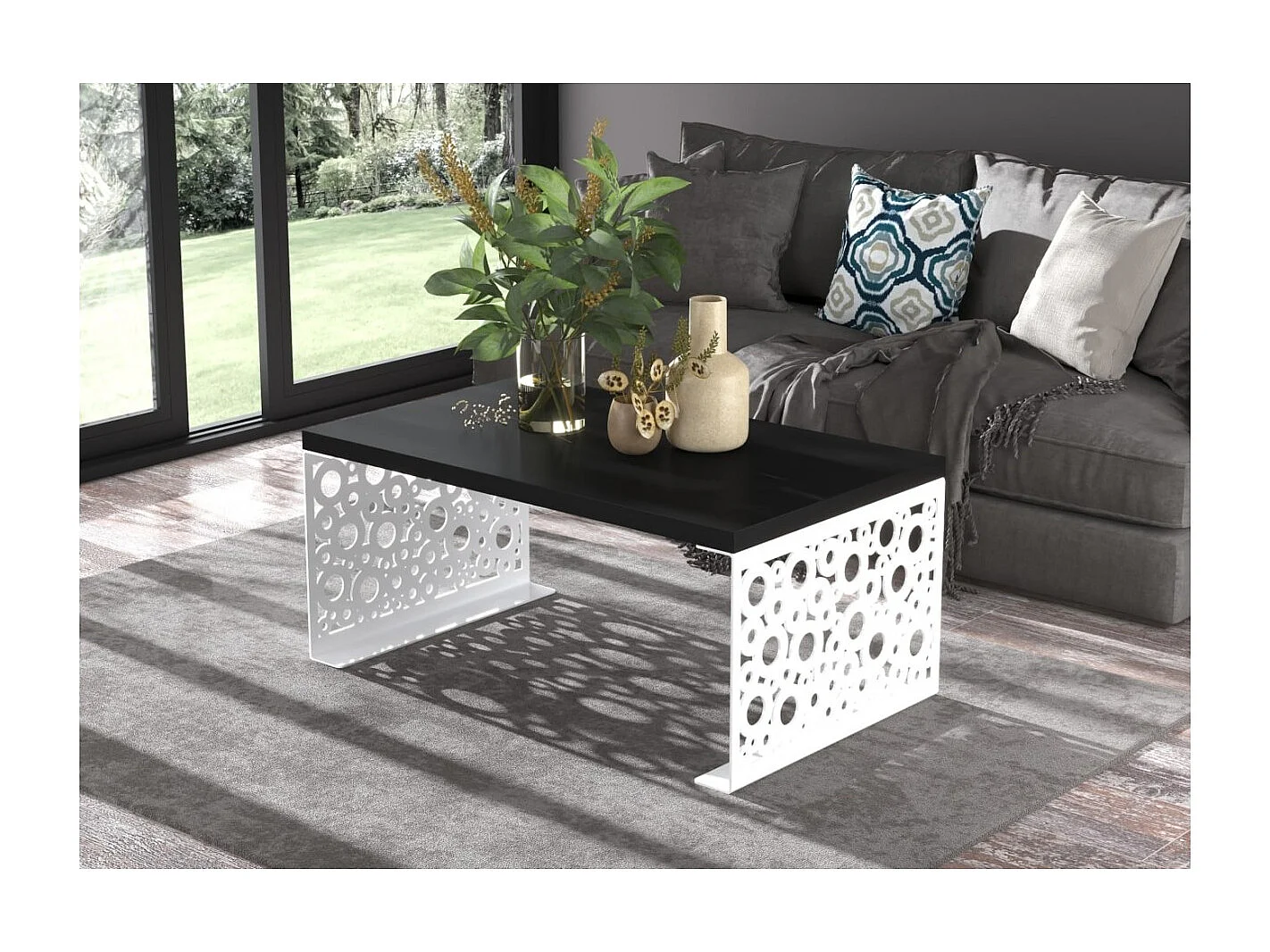 Table basse Dina/Bois&Métal/Blanc&Noir