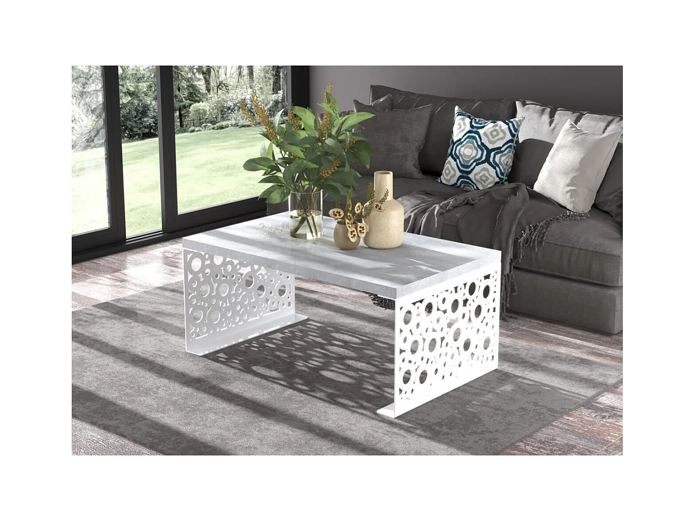 Table basse Dina/Bois&Métal/Blanc&Gris