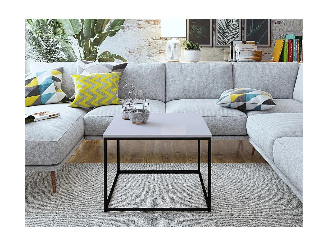 Table basse Delvet/bois et métal/Noir&Blanc