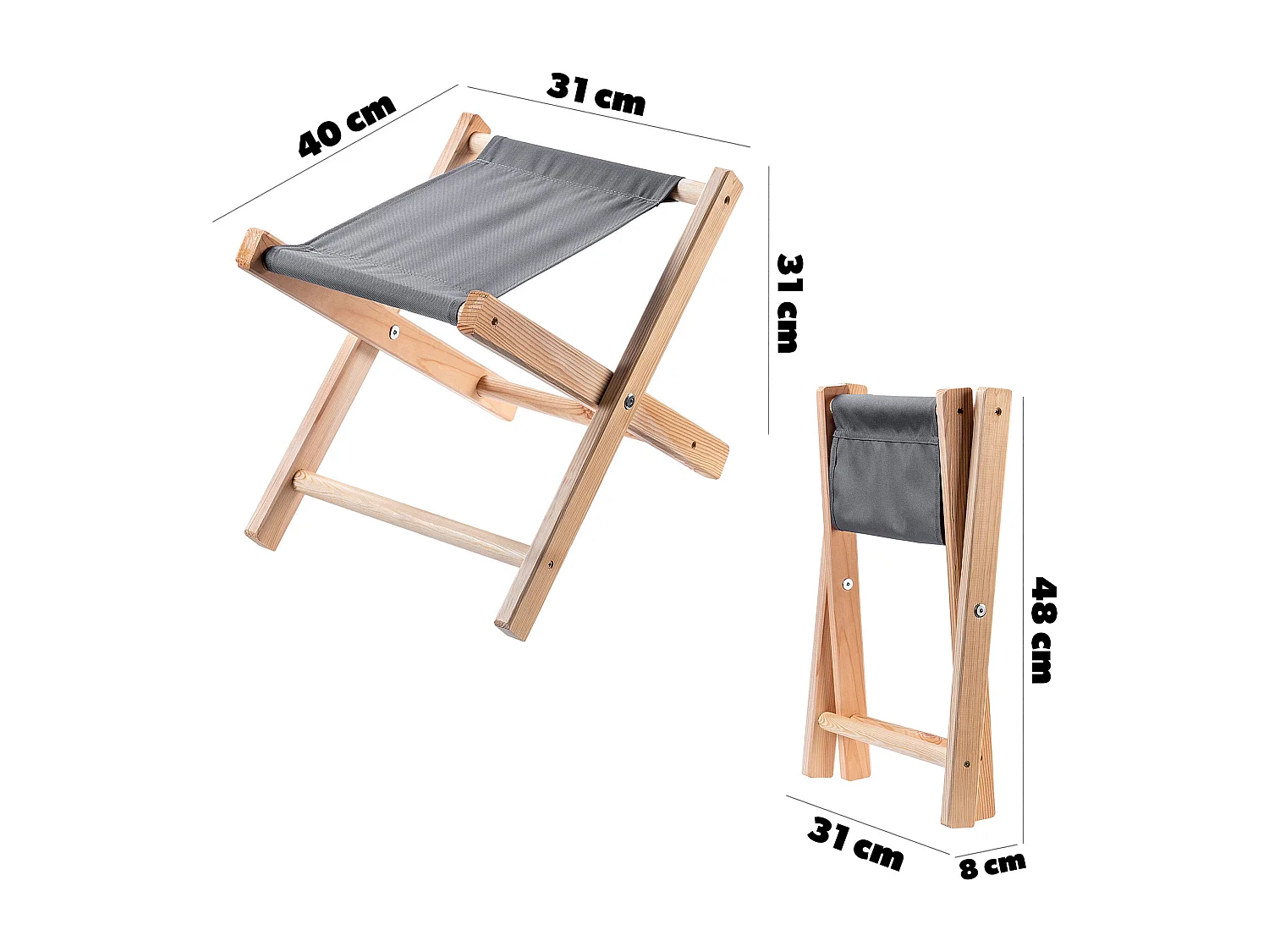 Tabouret pliant KADAX, 40 x 31 x 31 cm, tabouret en bois, chaise pliante jusqu'à 100 kg de capacité de charge, chaise pliante pour jardin, balcon, terrasse et