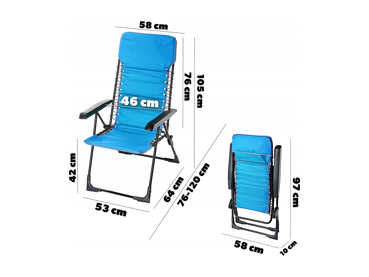 KADAX Chaise de jardin à dossier haut en acier, chaise pliante avec accoudoirs, chaise pliante avec capacité de charge jusqu'à 110 kg, chaise de balcon pour
