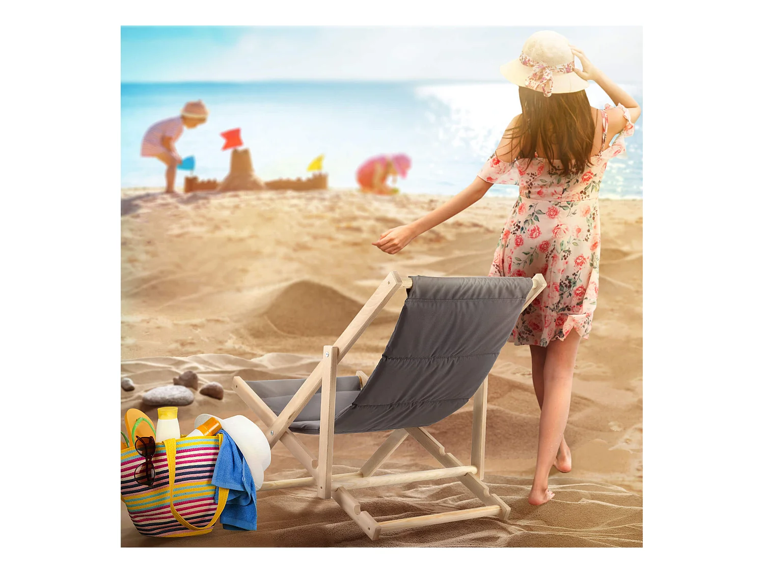 KADAX Bain de soleil, chaise longue de plage en bois, transat jusqu'à 120 kg, bain de soleil en bois de hêtre, chaises pliantes en bois, chaise de plage, chaise de