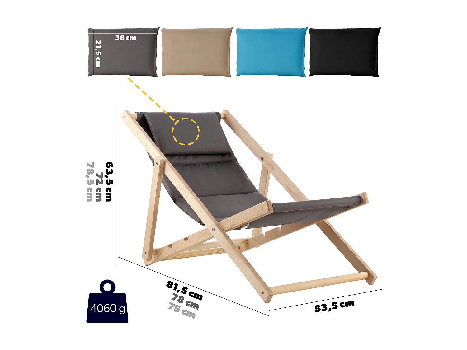 KADAX Bain de soleil, chaise longue de plage en bois, transat jusqu'à 120 kg, bain de soleil en bois de hêtre, chaises pliantes en bois, chaise de plage, chaise de