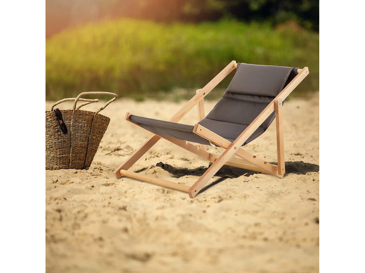 KADAX Bain de soleil, chaise longue de plage en bois, transat jusqu'à 120 kg, bain de soleil en bois de hêtre, chaises pliantes en bois, chaise de plage, chaise de