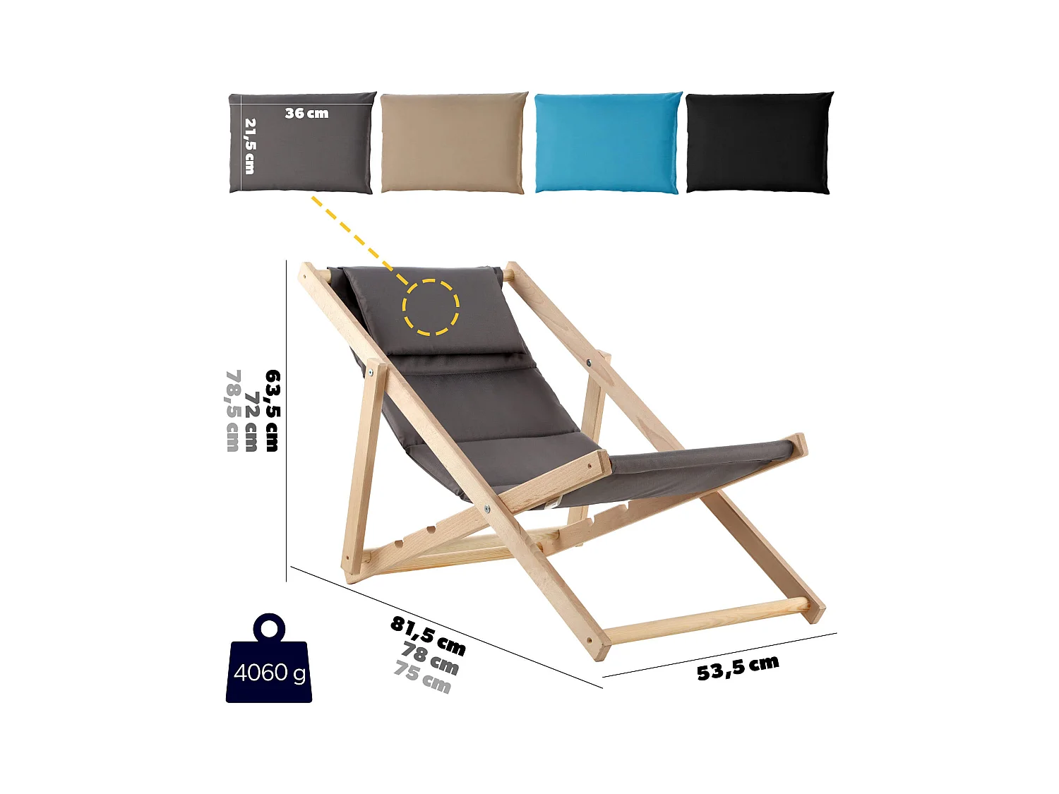 KADAX Leżak plażowy z poduszką Troia, szary