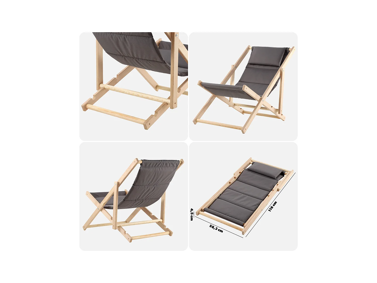 KADAX Leżak plażowy z poduszką Troia, szary