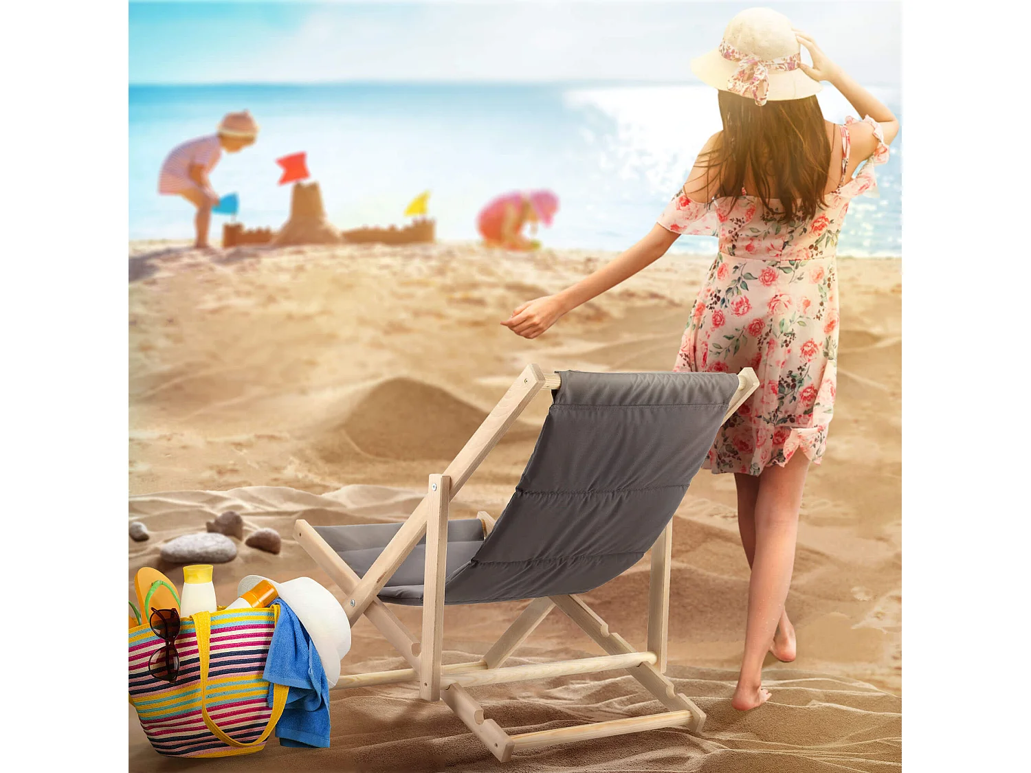 KADAX Bain de soleil, chaise longue de plage en bois, transat jusqu'à 120 kg, bain de soleil en bois de hêtre, chaises pliantes en bois, chaise de plage, chaise de