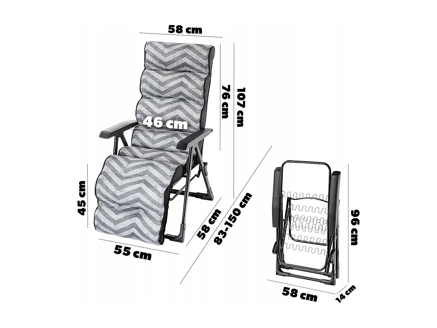 KADAX Chaise de jardin, chaise longue avec coussin épais, structure en acier, chaise de jardin avec repose-pieds, chaise longue pliante avec capacité de charge