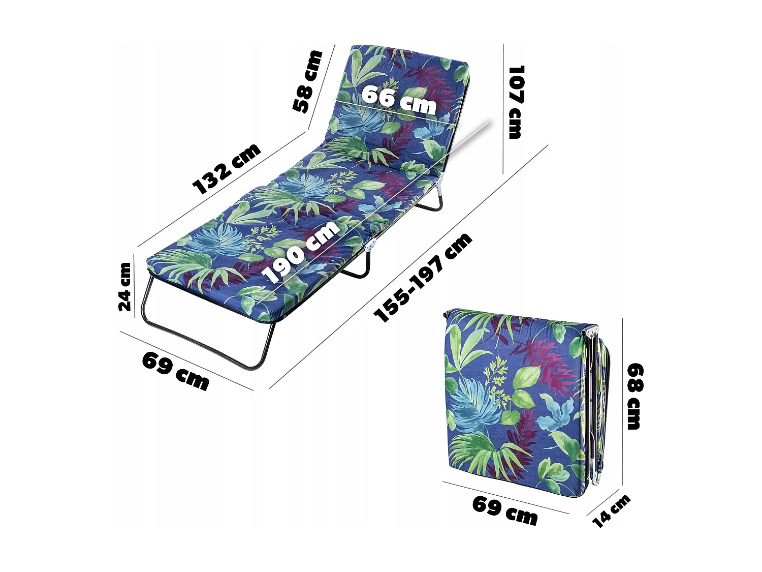 KADAX Ligstoel, inklapbare ligstoel met 5 regelingsmodi, opklapbed met bekleding, driepotige ligstoel met draagvermogen tot 250 kg, ligstoel voor tuin (blauw-groen)