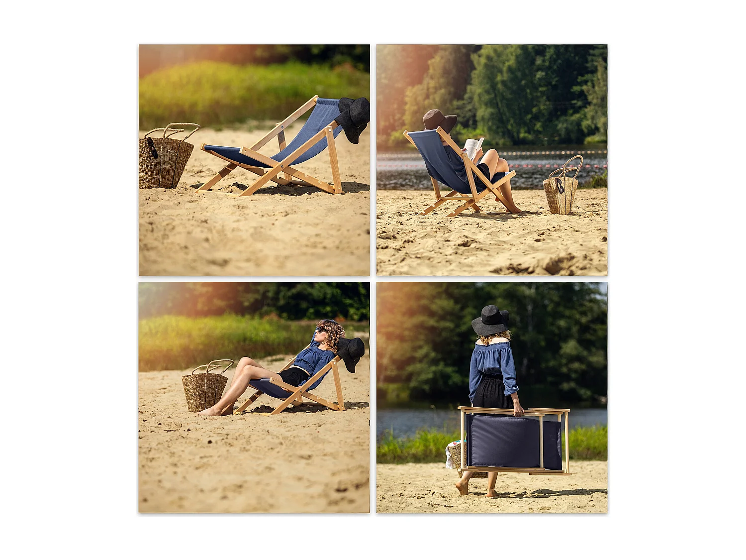 KADAX Chaise longue, chaise de plage en bois, transat jusqu'à 120 kg, chaise longue en bois de hêtre, chaises pliantes en bois, chaise de plage, chaise pliante