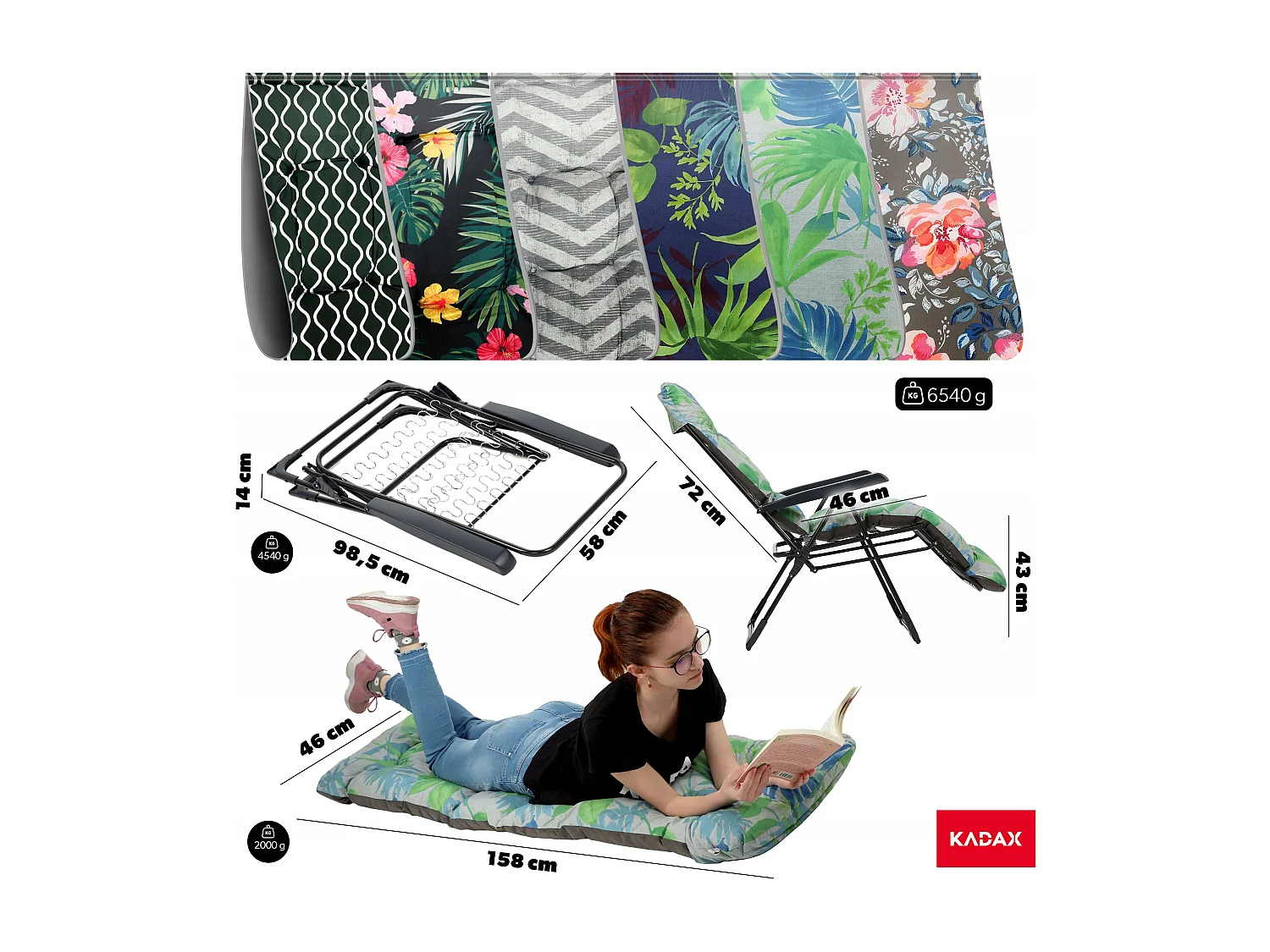 KADAX Tumbona Jardín Silla de Playa Reposapiés Plegable Cojín Chaise longue