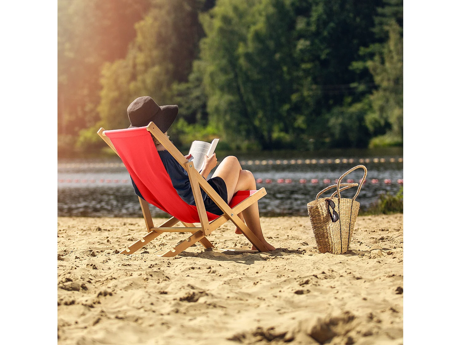 KADAX Chaise longue, chaise de plage en bois, transat jusqu'à 120 kg, chaise longue en bois de hêtre, chaises pliantes en bois, chaise de plage, chaise pliante