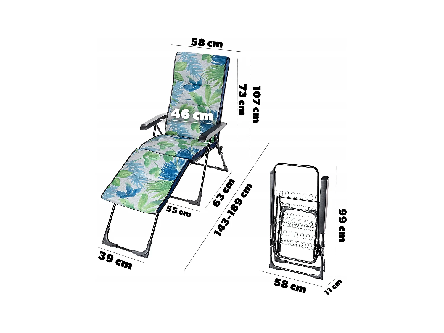 Chaise de jardin 2 en 1 KADAX, chaise longue en acier avec coussin, chaise longue pliante avec capacité de charge jusqu'à 110 kg, chaise de jardin avec