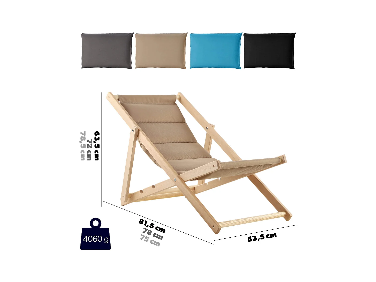KADAX Leżak plażowy z poduszką Troia, cappucino