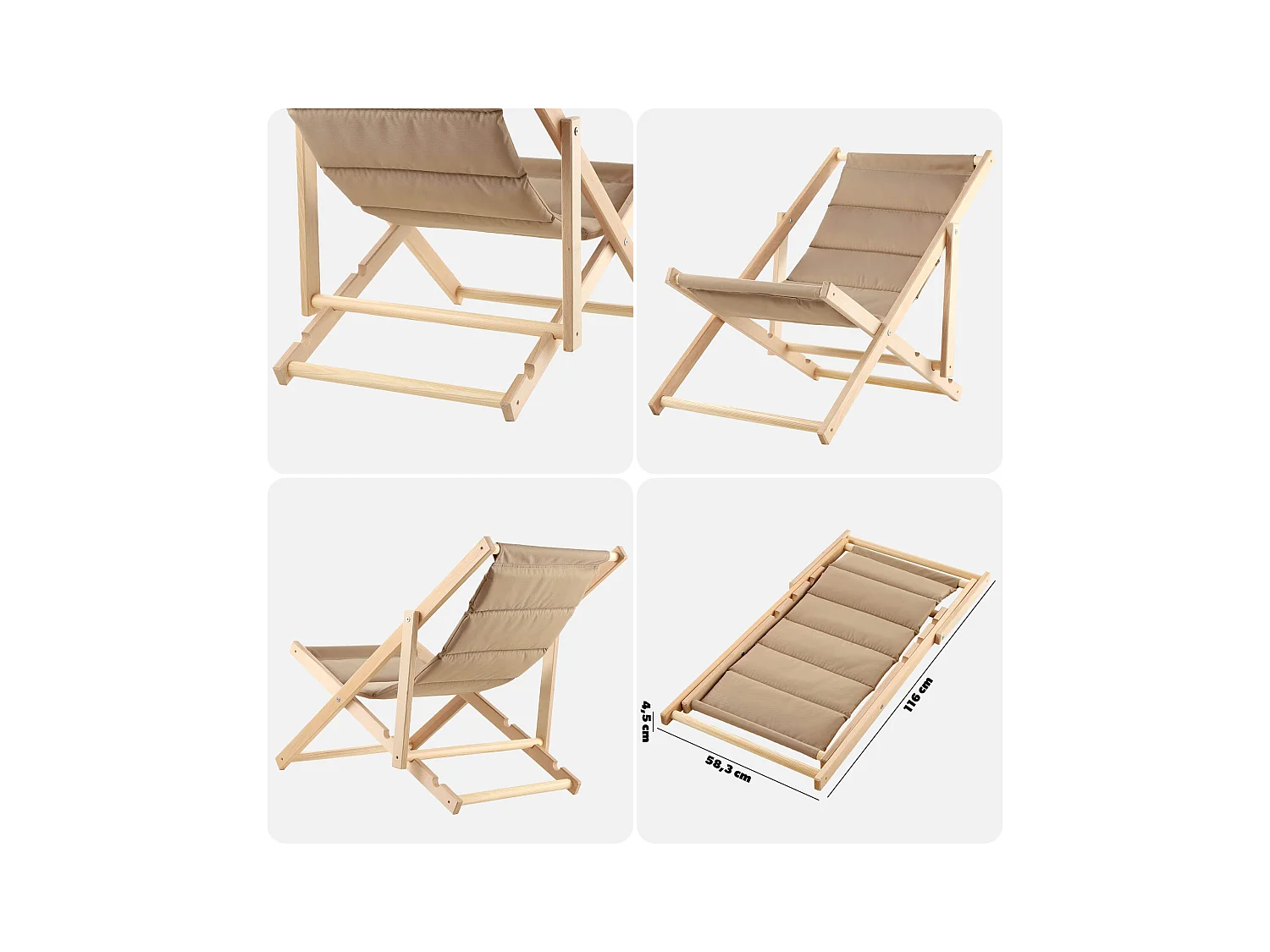 KADAX Leżak plażowy z poduszką Troia, cappucino