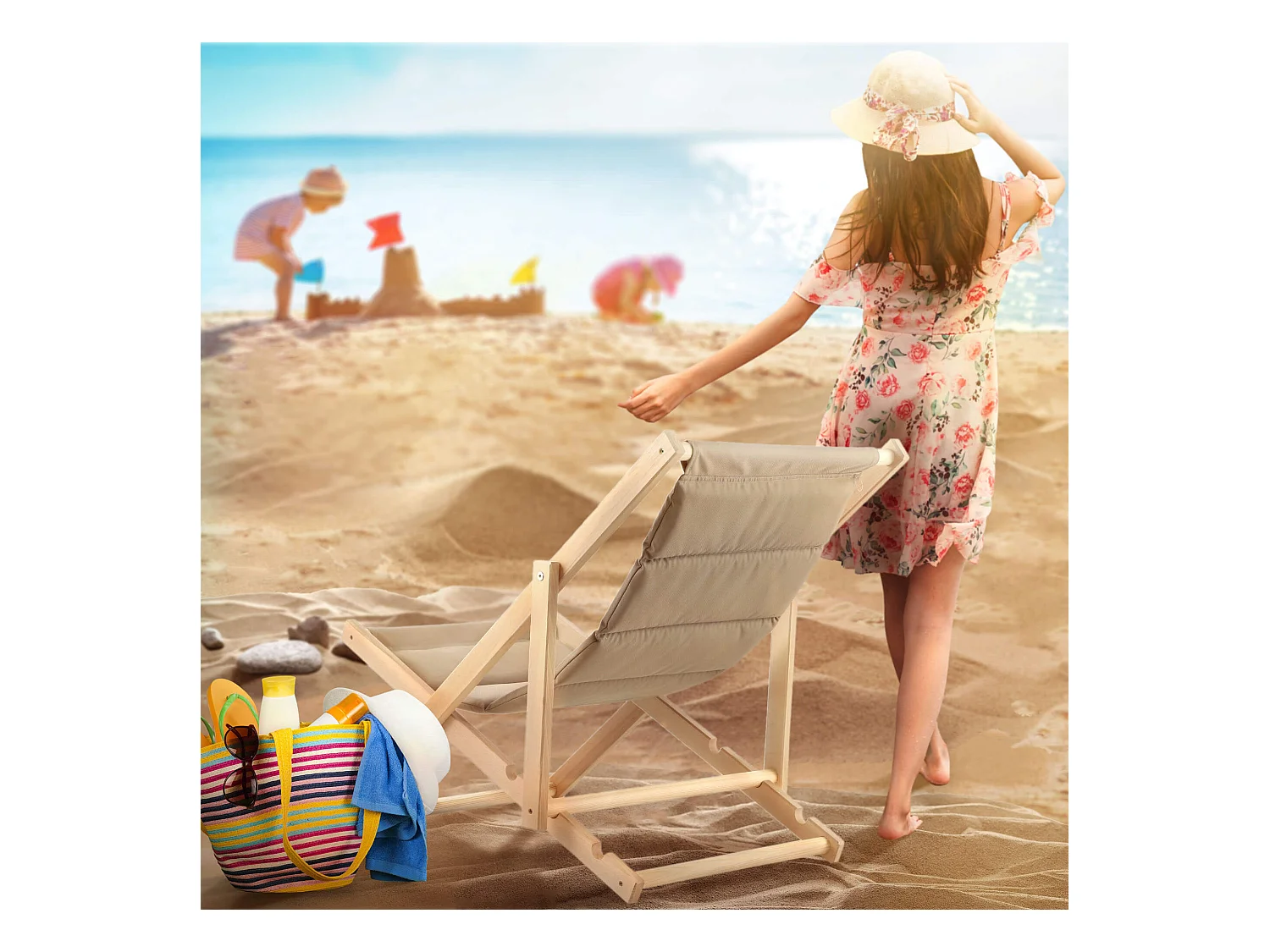 KADAX Leżak plażowy z poduszką Troia, cappucino