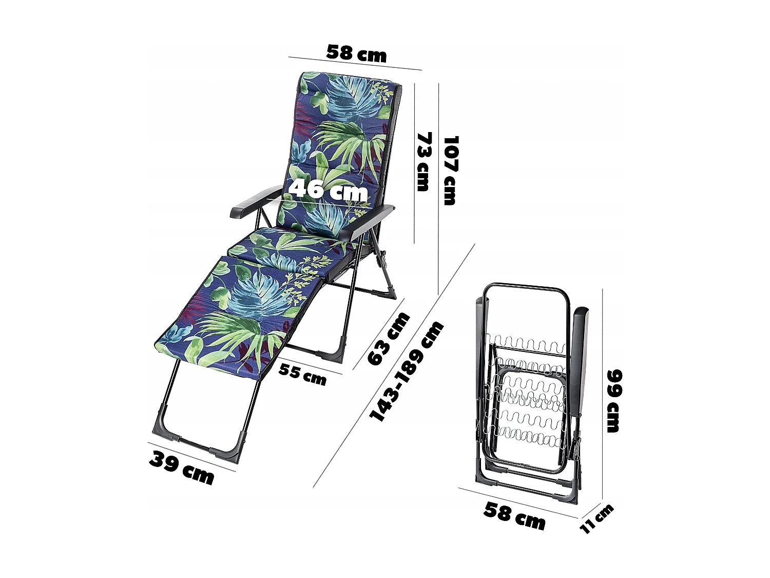 Chaise de jardin 2 en 1 KADAX, chaise longue en acier avec coussin, chaise longue pliante avec capacité de charge jusqu'à 110 kg, chaise de jardin avec