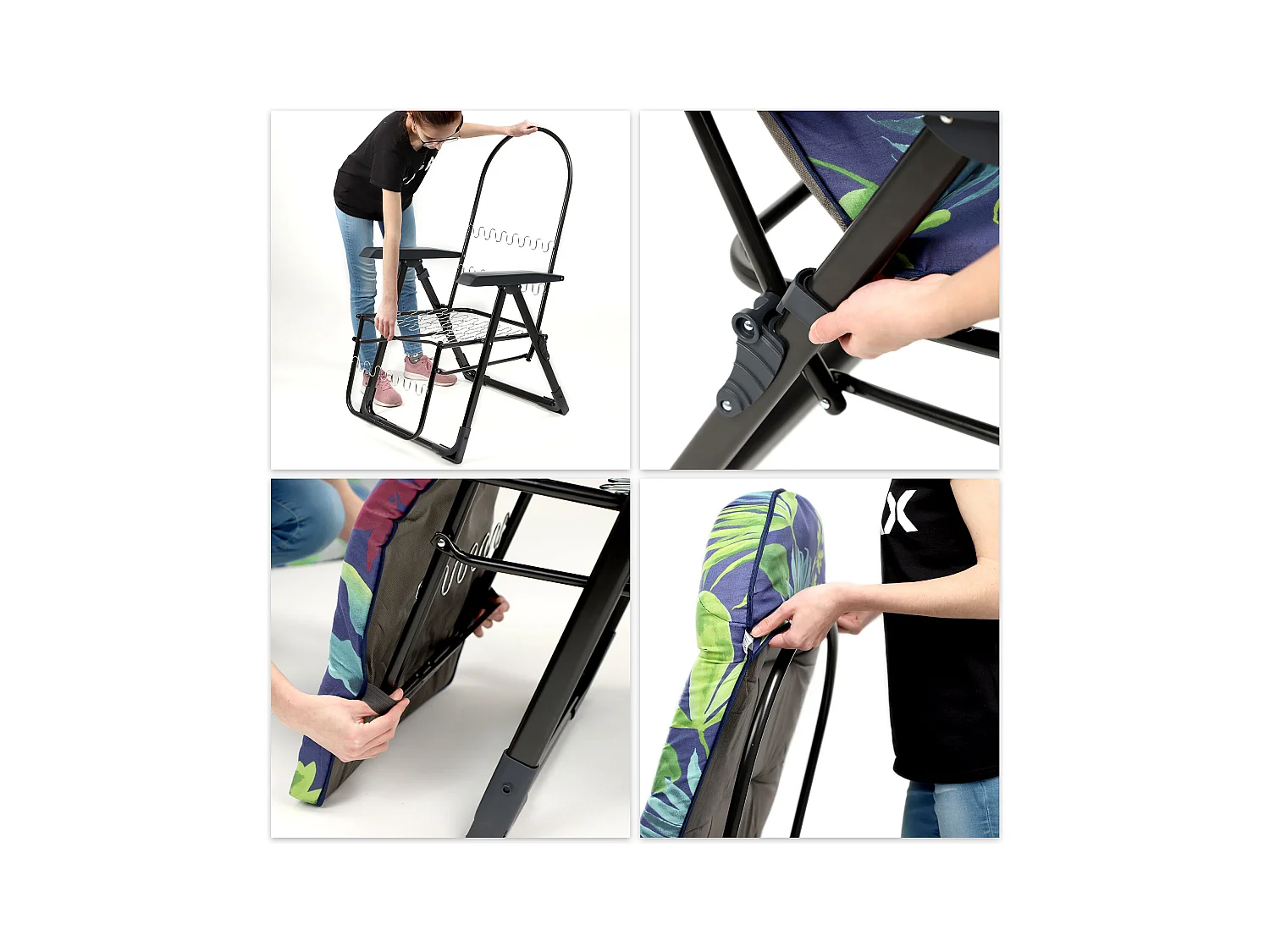 Chaise de jardin KADAX avec dossier réglable, chaise relax en acier thermolaqué, pliable, chaise pliante avec capacité de charge jusqu'à 110 kg, chaise longue avec