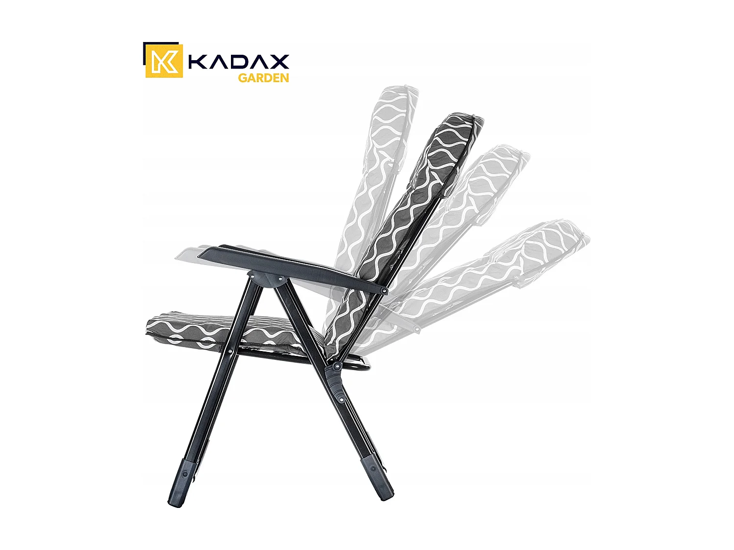 Chaise de jardin KADAX avec dossier réglable, chaise relax en acier thermolaqué, chaise pliante avec capacité de charge jusqu'à 110 kg, chaise longue avec coussin