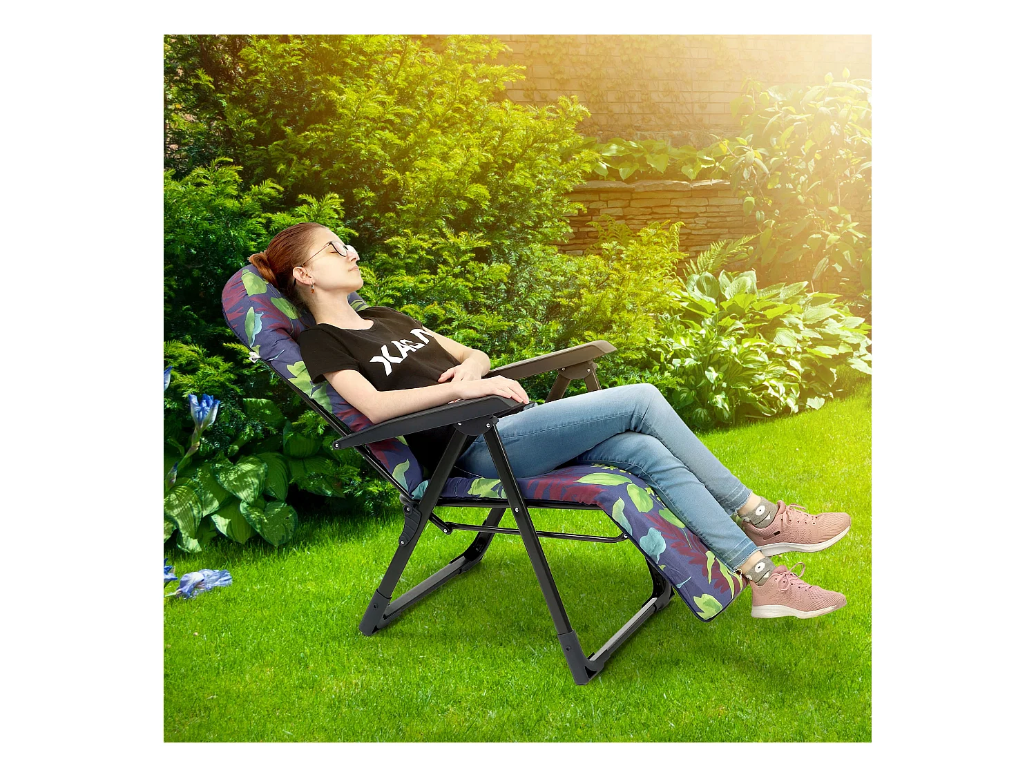 KADAX espreguiçadeira dobrável cadeira de jardim praia espreguiçadeira almofada apoio para os pés confortável