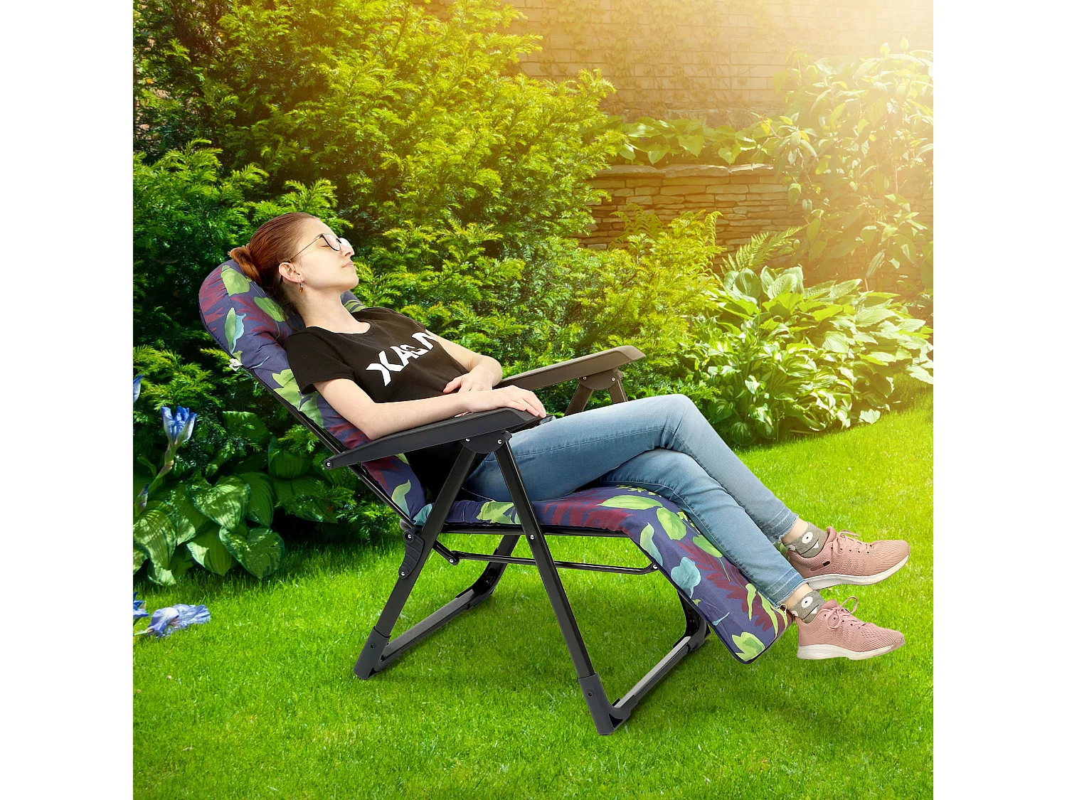 KADAX espreguiçadeira dobrável cadeira de jardim praia espreguiçadeira almofada apoio para os pés confortável