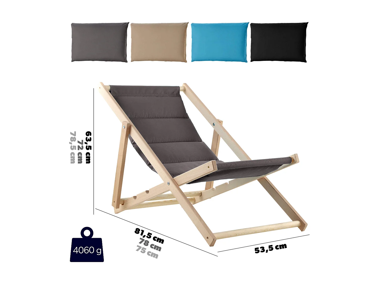 KADAX Bain de soleil, chaise longue de plage en bois, transat jusqu'à 120 kg, bain de soleil en bois de hêtre, chaises pliantes en bois, chaise de plage, chaise de