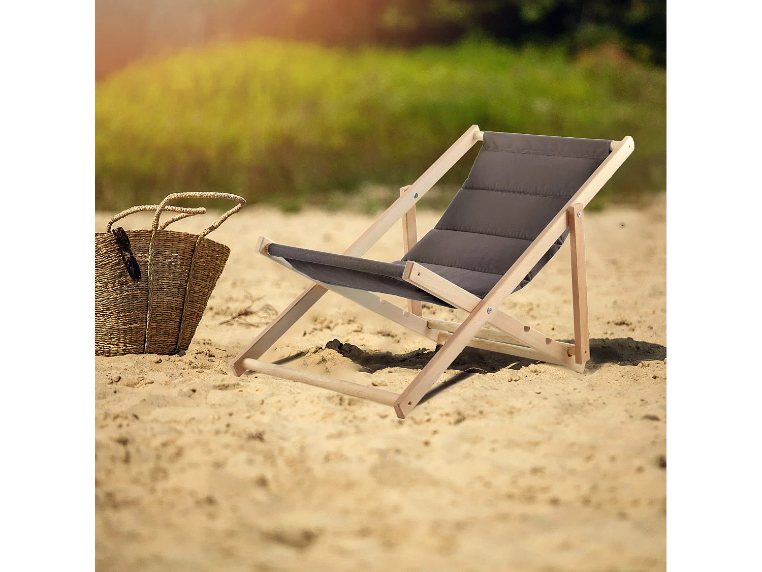 KADAX Bain de soleil, chaise longue de plage en bois, transat jusqu'à 120 kg, bain de soleil en bois de hêtre, chaises pliantes en bois, chaise de plage, chaise de