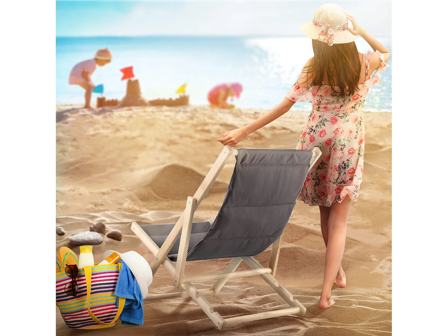 KADAX Bain de soleil, chaise longue de plage en bois, transat jusqu'à 120 kg, bain de soleil en bois de hêtre, chaises pliantes en bois, chaise de plage, chaise de