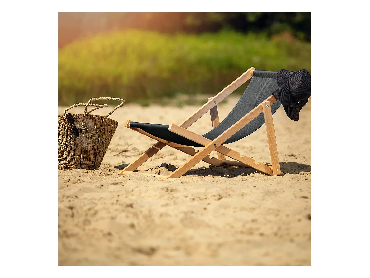 KADAX Bain de soleil, chaise de plage en bois, transat jusqu'à 120 kg, bain de soleil en bois de hêtre, chaises pliantes en bois, chaise de plage, chaise de plage