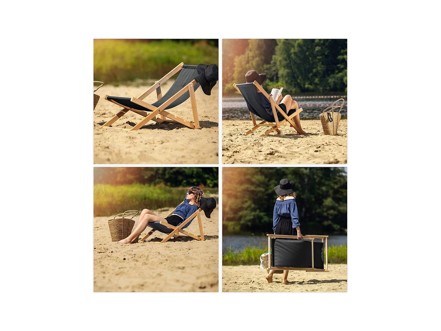 KADAX Bain de soleil, chaise de plage en bois, transat jusqu'à 120 kg, bain de soleil en bois de hêtre, chaises pliantes en bois, chaise de plage, chaise de plage