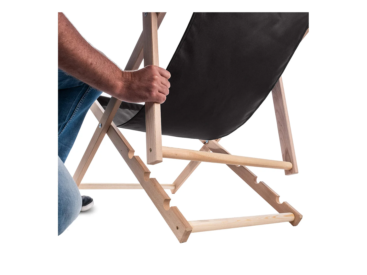 KADAX Bain de soleil, chaise de plage en bois, transat jusqu'à 120 kg, bain de soleil en bois de hêtre, chaises pliantes en bois, chaise de plage, chaise de plage