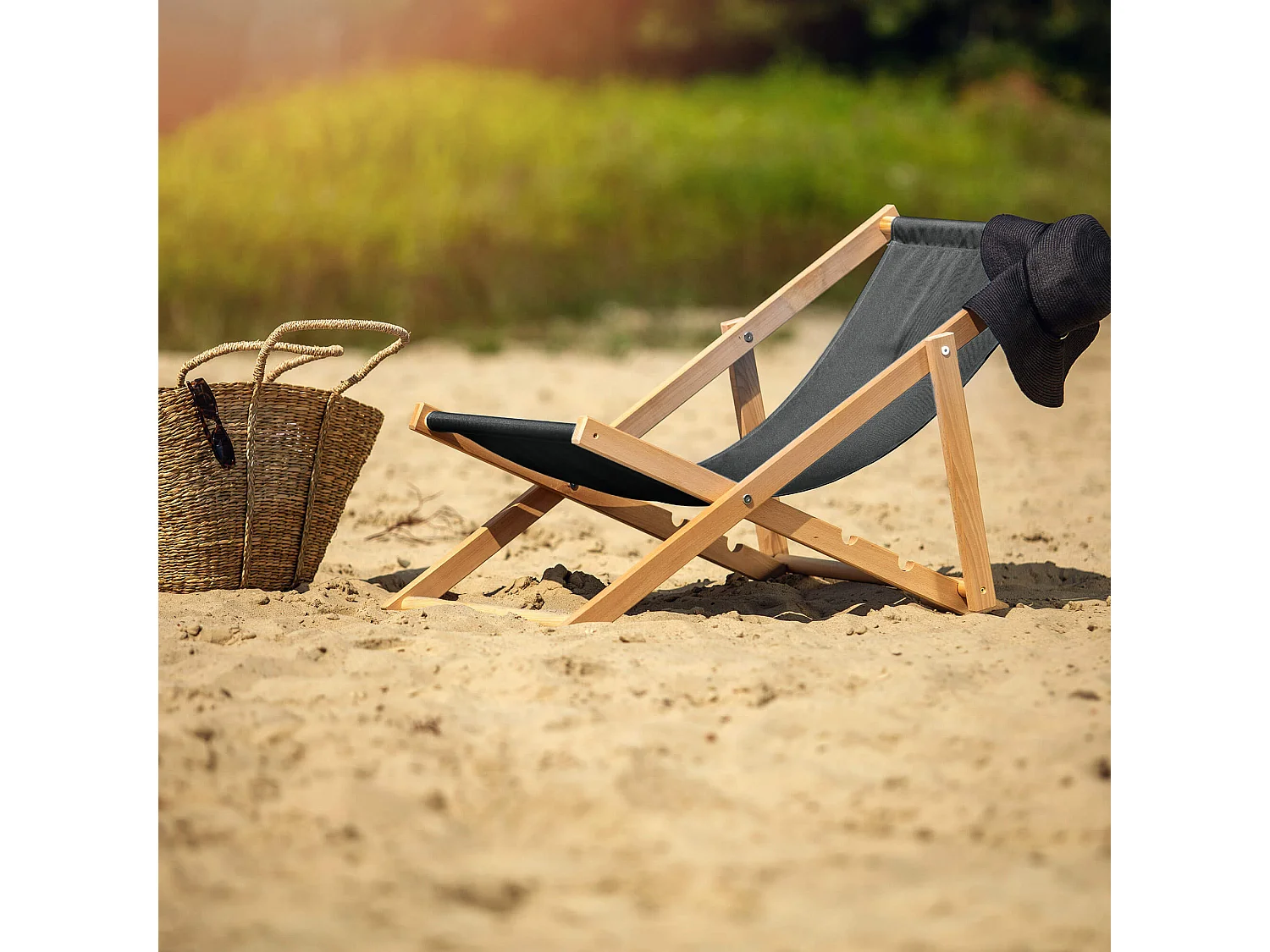 KADAX Bain de soleil, chaise de plage en bois, transat jusqu'à 120 kg, bain de soleil en bois de hêtre, chaises pliantes en bois, chaise de plage, chaise de plage