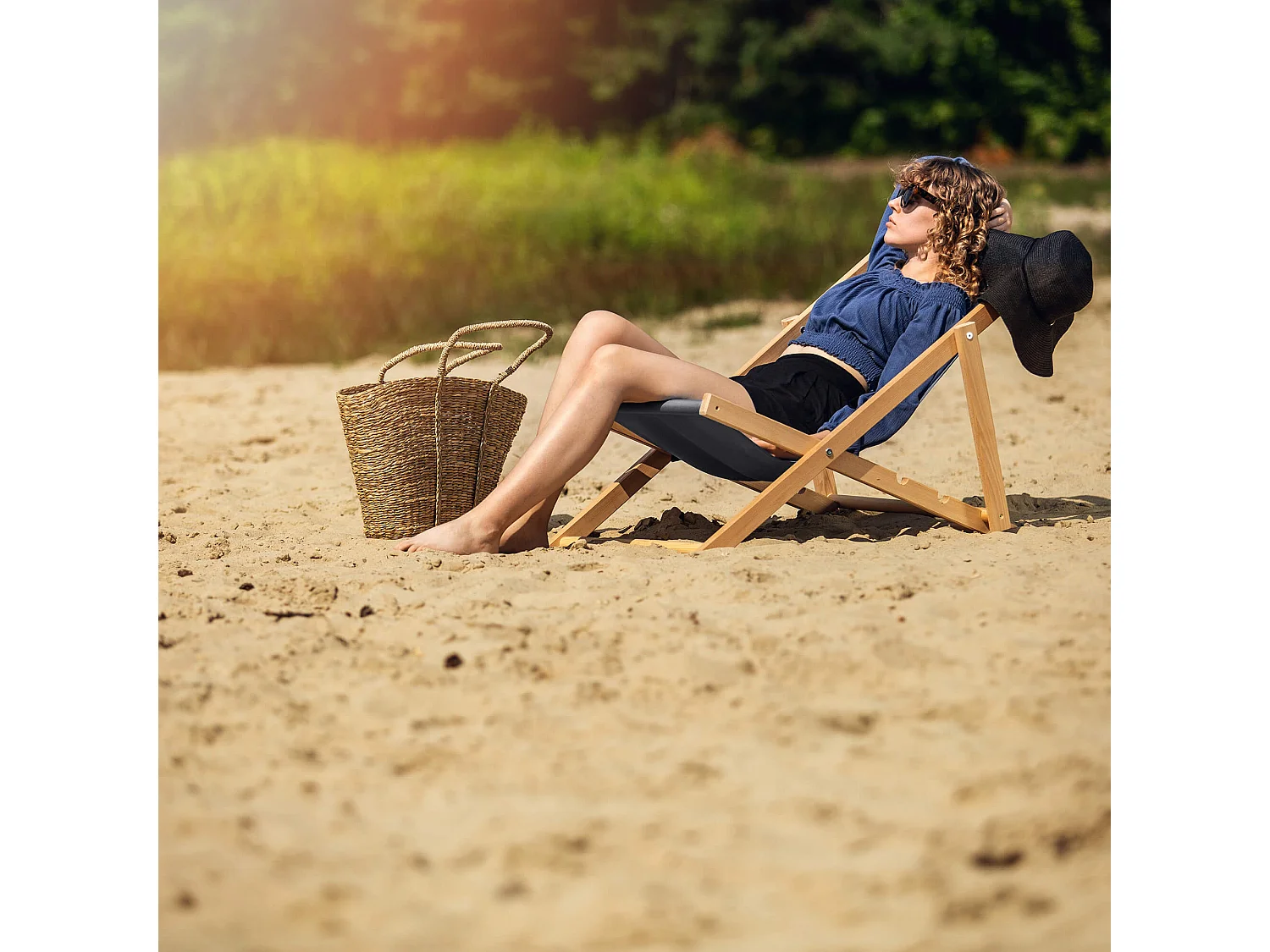 KADAX Bain de soleil, chaise de plage en bois, transat jusqu'à 120 kg, bain de soleil en bois de hêtre, chaises pliantes en bois, chaise de plage, chaise de plage