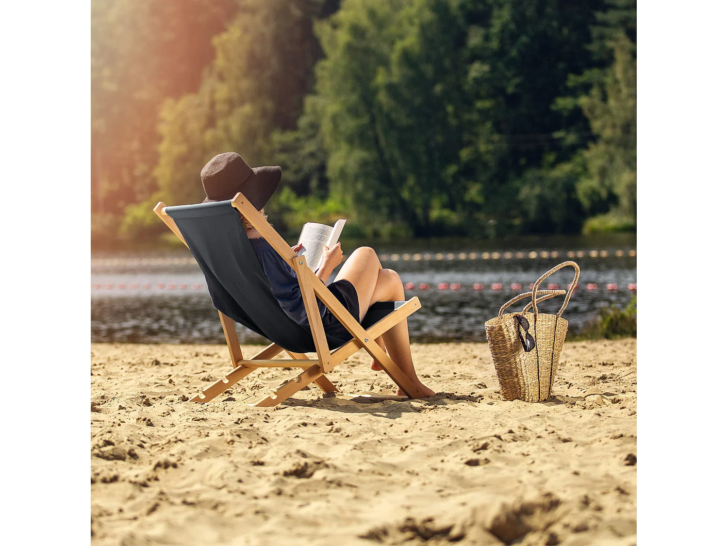 KADAX Bain de soleil, chaise de plage en bois, transat jusqu'à 120 kg, bain de soleil en bois de hêtre, chaises pliantes en bois, chaise de plage, chaise de plage
