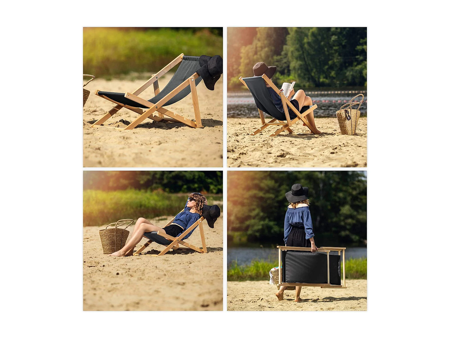 KADAX Bain de soleil, chaise de plage en bois, transat jusqu'à 120 kg, bain de soleil en bois de hêtre, chaises pliantes en bois, chaise de plage, chaise de plage