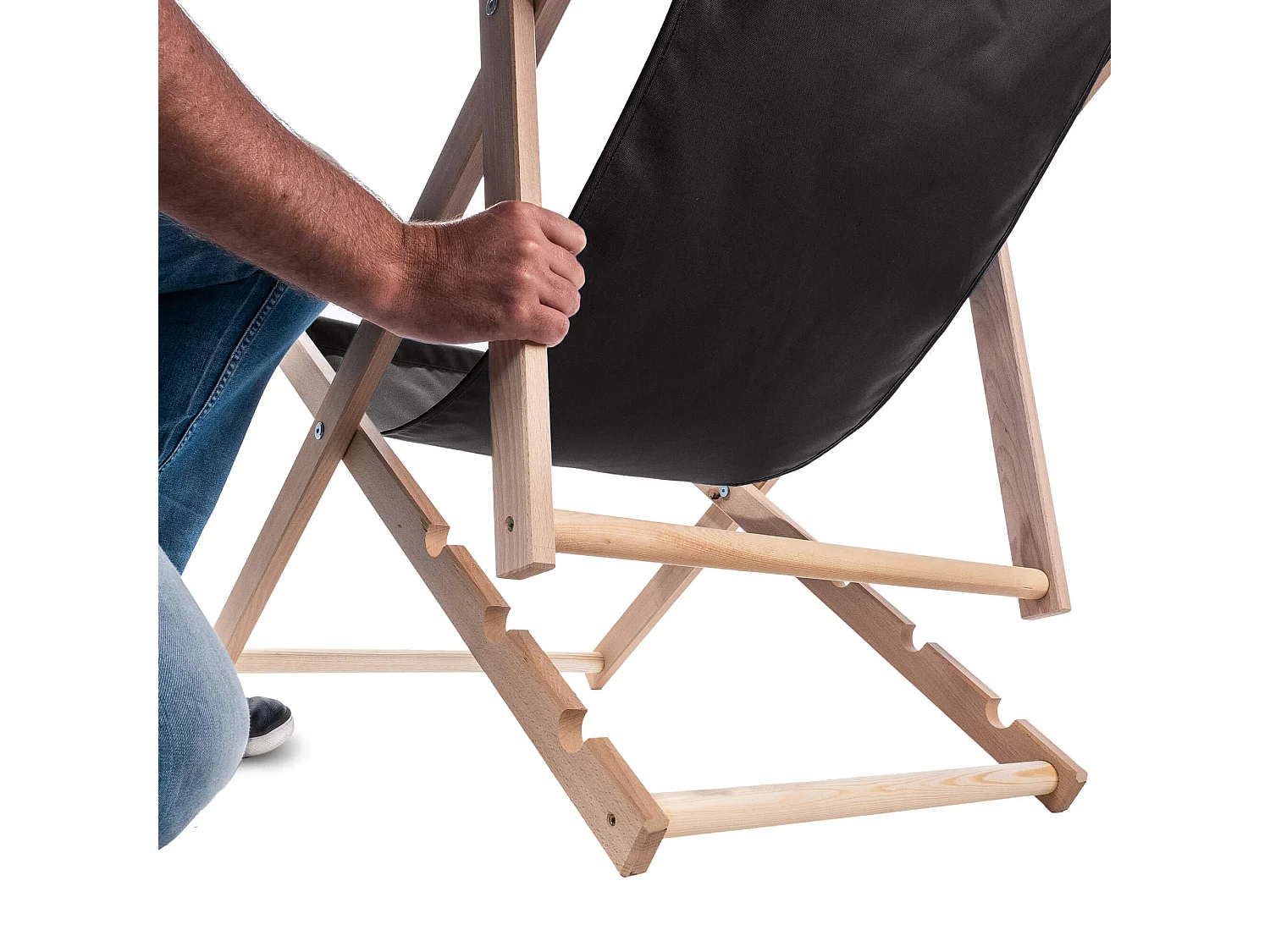 KADAX Bain de soleil, chaise de plage en bois, transat jusqu'à 120 kg, bain de soleil en bois de hêtre, chaises pliantes en bois, chaise de plage, chaise de plage