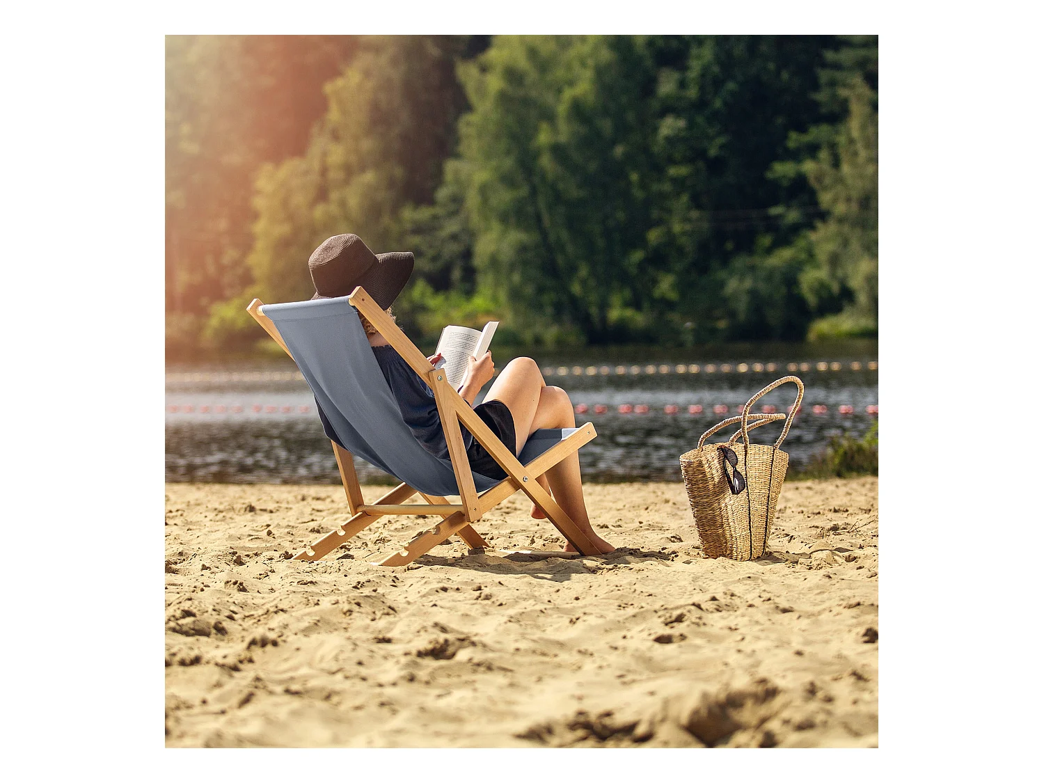 KADAX Chaise longue, chaise de plage en bois, transat jusqu'à 120 kg, chaise longue en bois de hêtre, chaises pliantes en bois, chaise de plage, chaise pliante