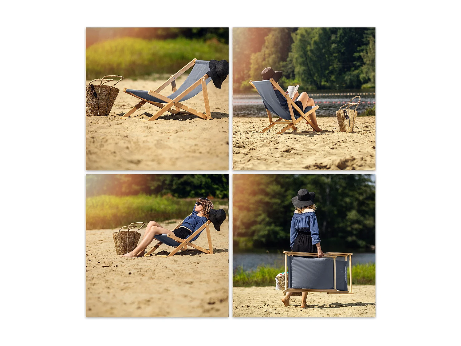 KADAX Chaise longue, chaise de plage en bois, transat jusqu'à 120 kg, chaise longue en bois de hêtre, chaises pliantes en bois, chaise de plage, chaise pliante