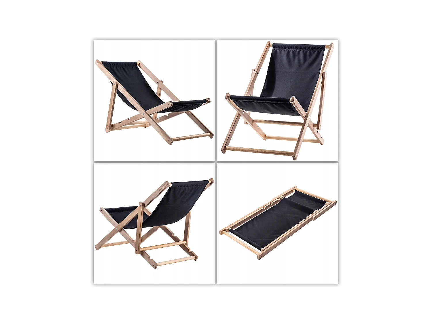 KADAX Holzgarten-Strandliegestuhl, zusammenklappbar, schwarze Liegestühle, polnischer Hersteller