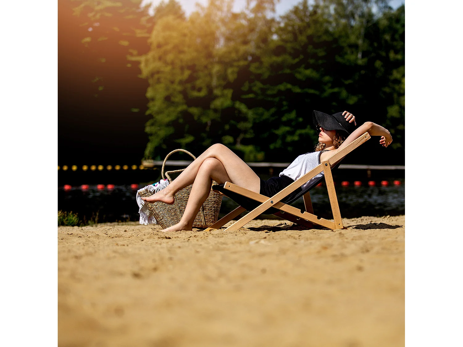 KADAX Chaise longue, chaise de plage en bois, transat jusqu'à 120 kg, chaise longue en bois de hêtre, chaises pliantes en bois, chaise de plage, chaise de plage
