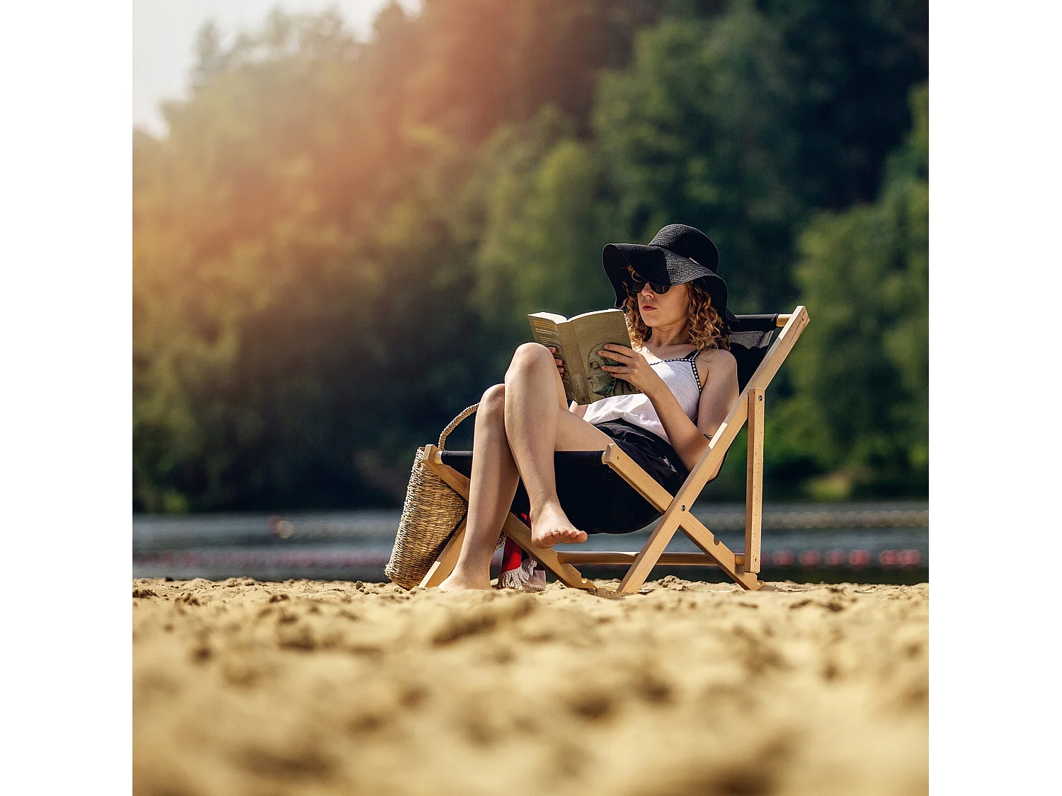 KADAX Chaise longue, chaise de plage en bois, transat jusqu'à 120 kg, chaise longue en bois de hêtre, chaises pliantes en bois, chaise de plage, chaise de plage