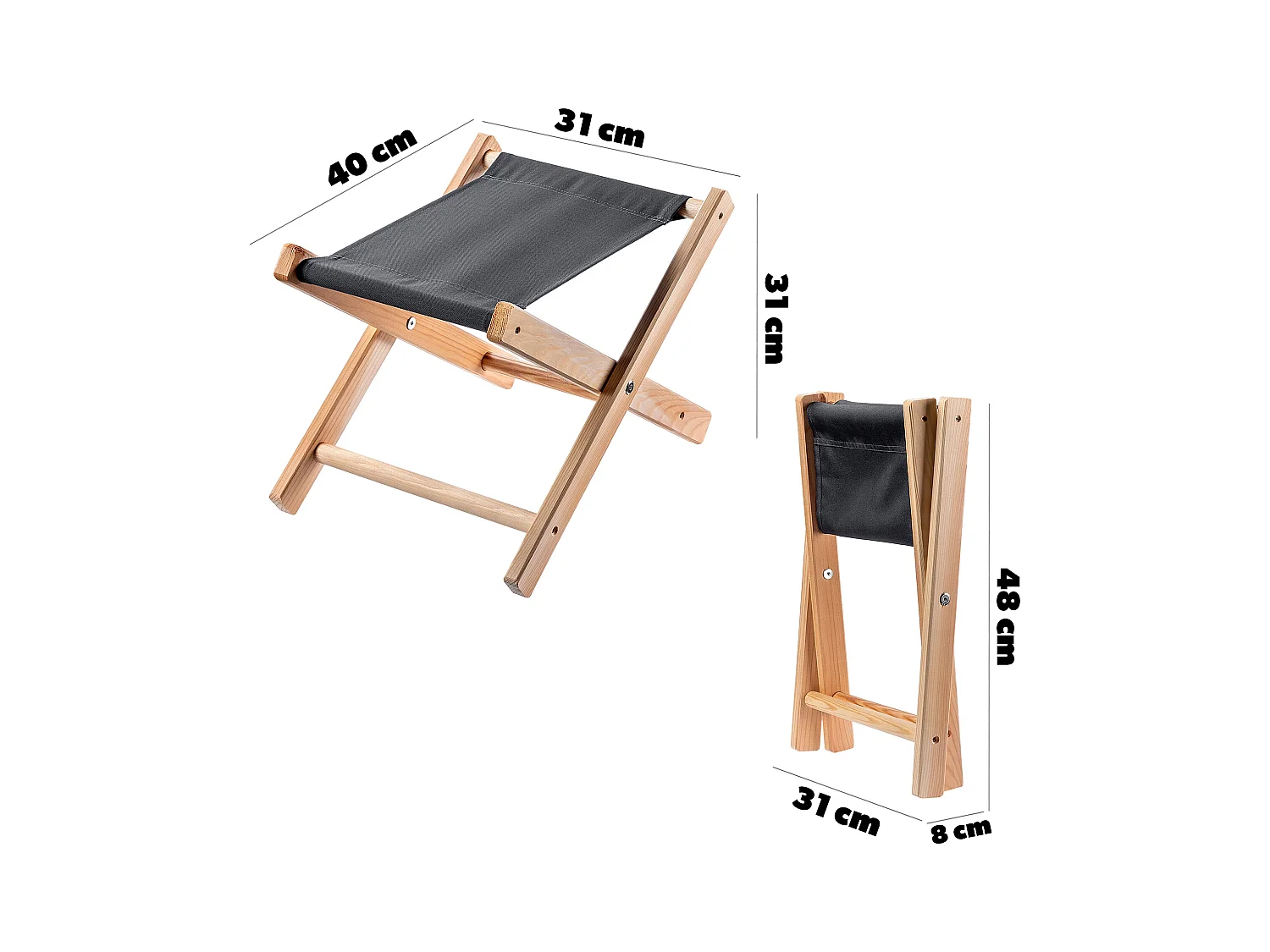 Sgabello pieghevole in legno KADAX 40x31 cm da giardino per la casa