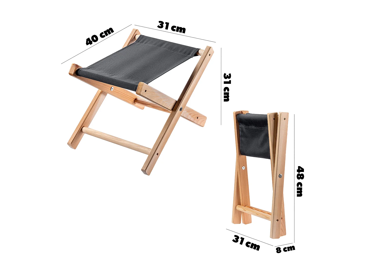 Tabouret pliant KADAX, 40 x 31 x 31 cm, tabouret en bois, chaise pliante jusqu'à 100 kg de capacité de charge, chaise pliante pour jardin, balcon, terrasse et