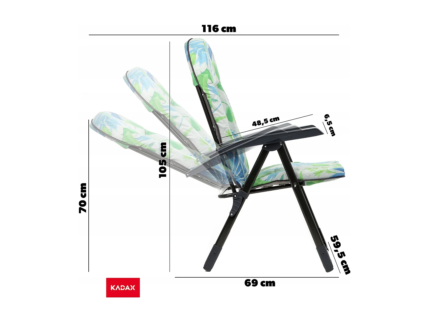 KADAX Chaise de jardin avec dossier réglable, chaise relax en acier thermolaqué, pliable, chaise pliante avec capacité de charge jusqu'à 110 kg, chaise longue avec