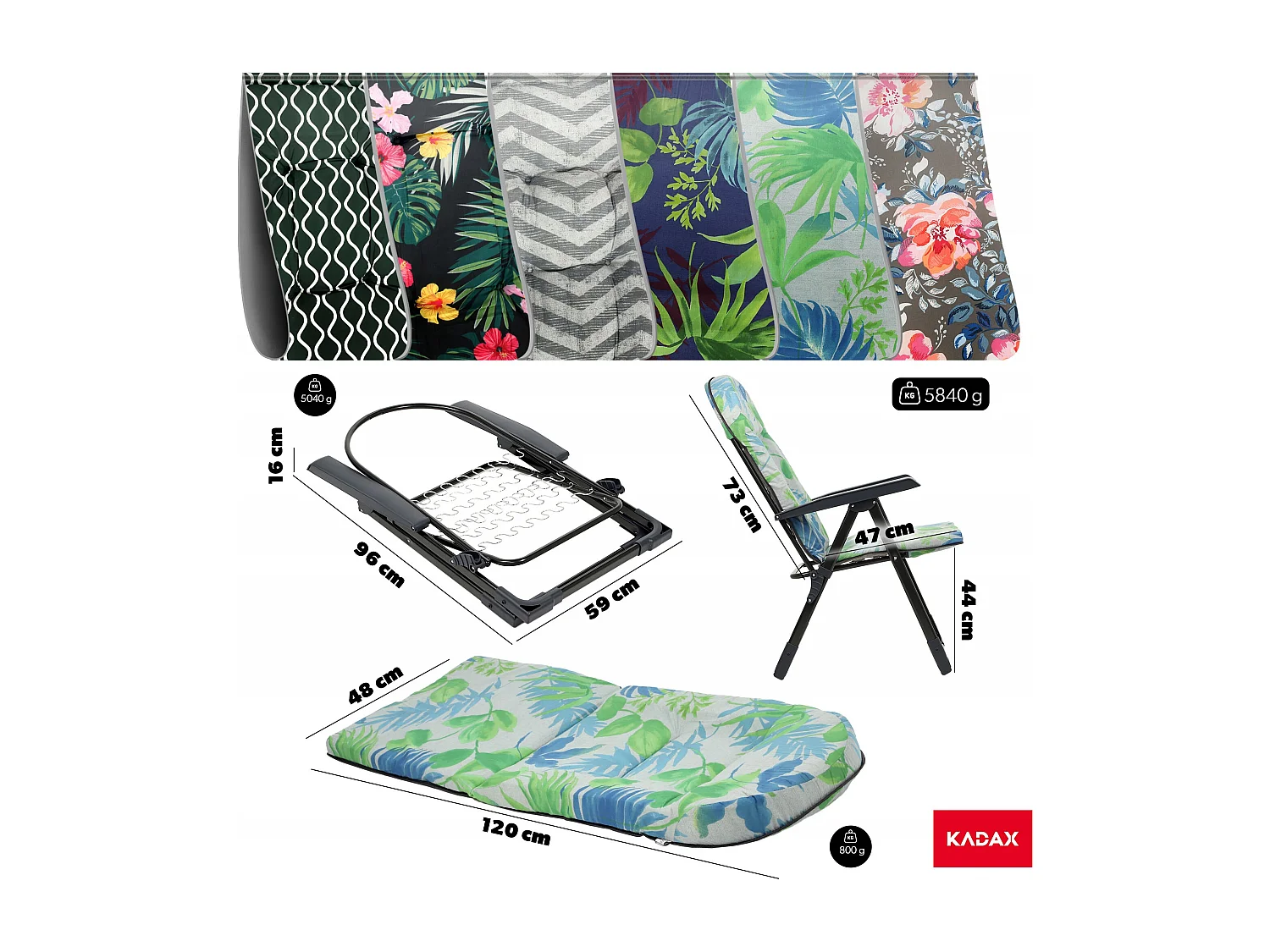 KADAX Chaise de jardin avec dossier réglable, chaise relax en acier thermolaqué, pliable, chaise pliante avec capacité de charge jusqu'à 110 kg, chaise longue avec