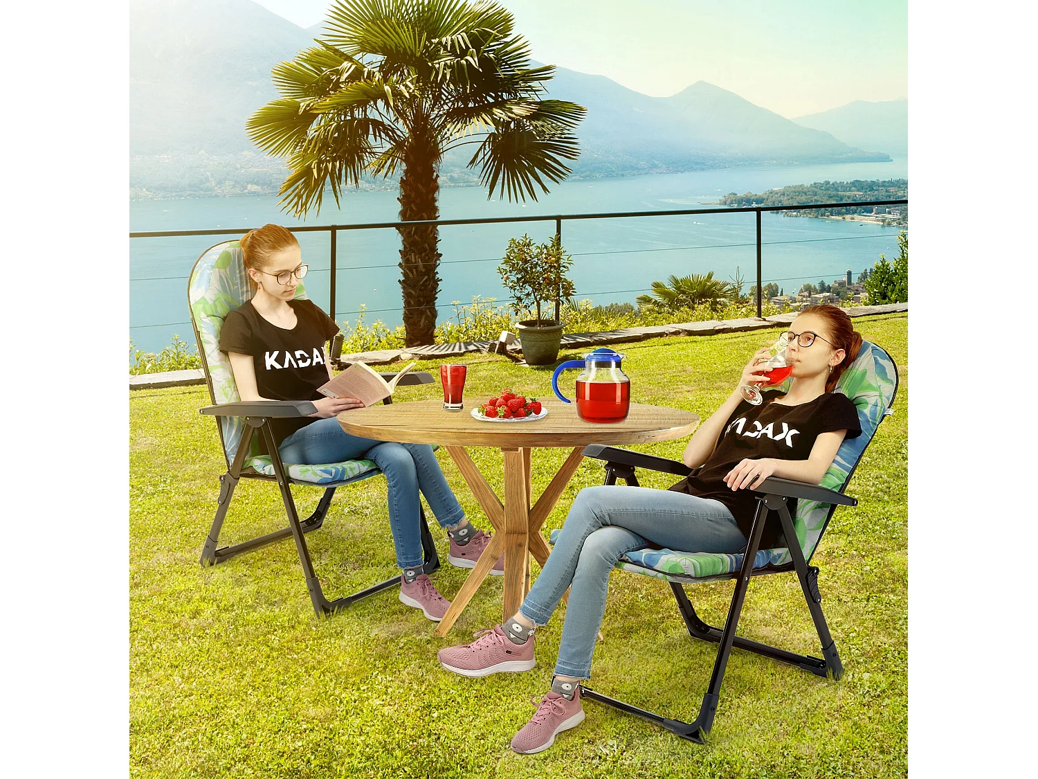 KADAX Chaise de jardin avec dossier réglable, chaise relax en acier thermolaqué, pliable, chaise pliante avec capacité de charge jusqu'à 110 kg, chaise longue avec