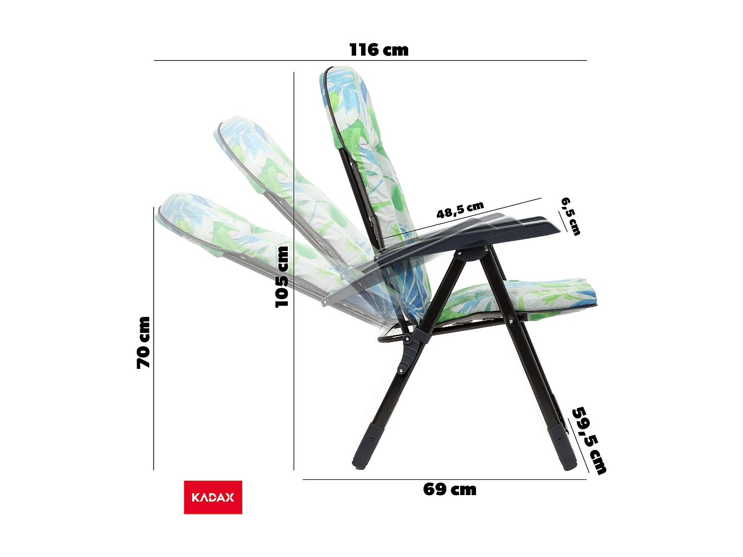 KADAX Chaise de jardin avec dossier réglable, chaise relax en acier thermolaqué, pliable, chaise pliante avec capacité de charge jusqu'à 110 kg, chaise longue avec