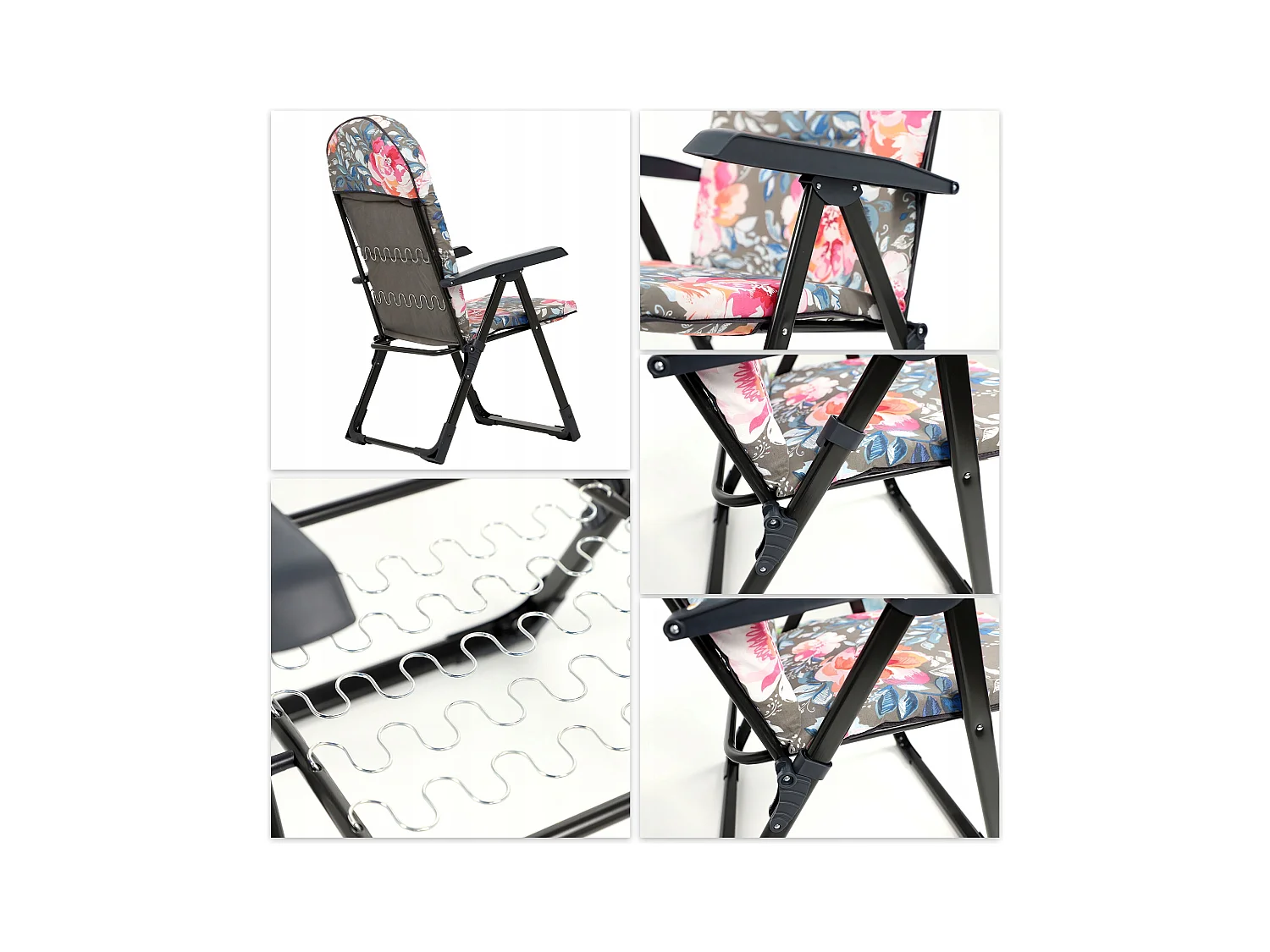 Chaise de jardin KADAX avec dossier réglable, chaise relax en acier thermolaqué, chaise pliante avec capacité de charge jusqu'à 110 kg, chaise longue avec coussin